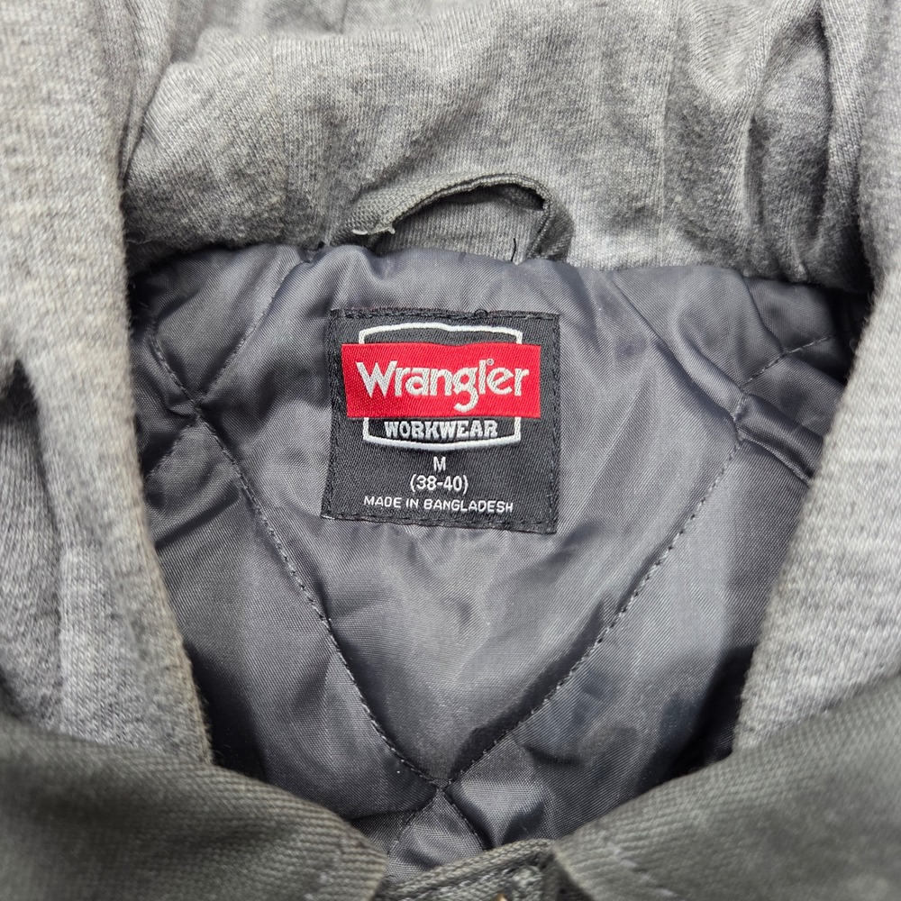 Wrangler Workwear Mens Hooded Canvas Jacket Olive Green Quilted Lined Medium - Picture 4 of 12